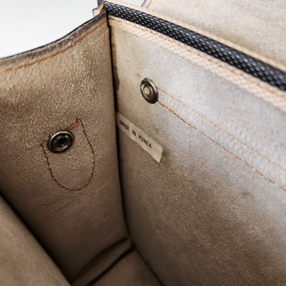 RARE 1970’s Vintage Striped Coated Leather Teens School Book Bag Satchel Korea - Picture 9 of 9